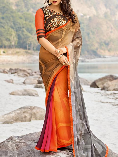 multi coloured georgette printed saree - 13848285 - Very Small Image - 1