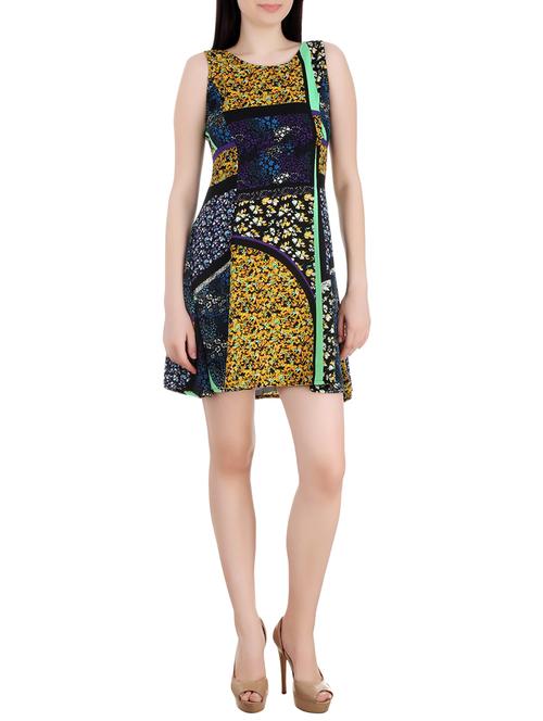 multicolored printed georgette a-line dress - 13848612 - Very Small Image - 1