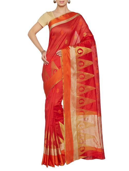 orange woven art silk saree with blouse - 13848882 - Very Small Image - 1