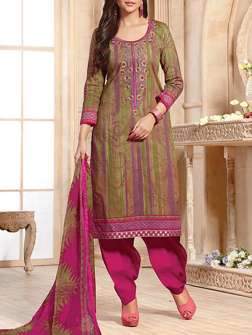 multi coloured cotton embroidered salwar suit dress material - 13851443 - Very Small Image - 1