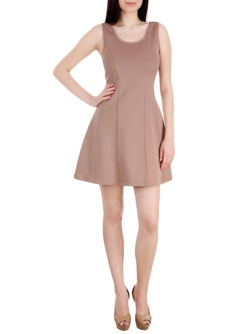 brown viscose fit & flare dress - 13851693 - Very Small Image - 1