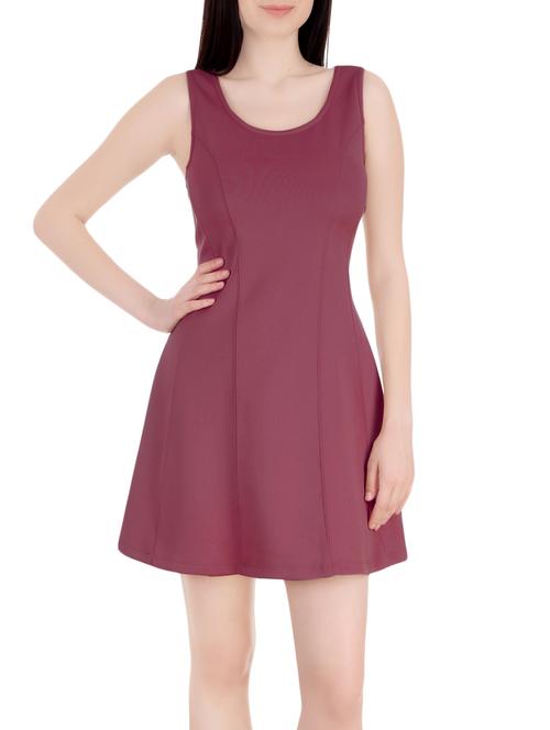 maroon viscose fit & flare dress - 13851694 - Very Small Image - 1