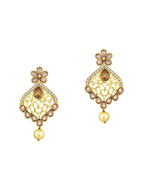 gold brass drop earrings - 13854891 - Very Small Image - 1