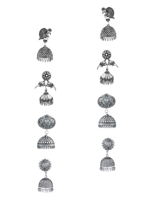 silver metal jhumka (set of 4) earrings - 13854959 - Very Small Image - 1