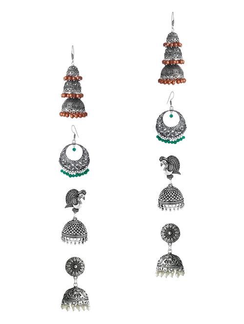 silver metal jhumka (set of 4) earrings - 13854960 - Very Small Image - 1