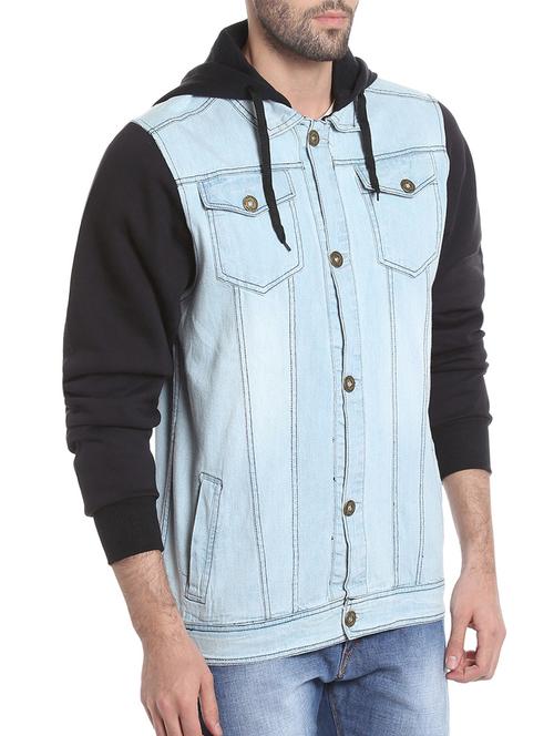 blue color block denim jacket - 13855337 - Very Small Image - 1