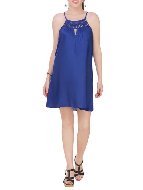 navy blue rayon a-line dress - 13855434 - Very Small Image - 1