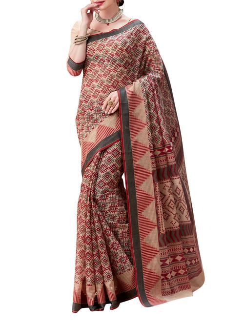 multi coloured cotton printed saree with blouse - 13855812 - Very Small Image - 1