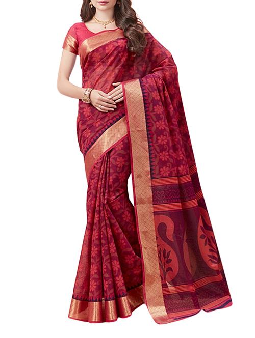 multi coloured cotton printed saree with blouse - 13855819 - Very Small Image - 1