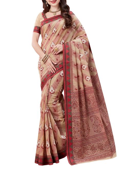 multi coloured cotton printed saree with blouse - 13855822 - Very Small Image - 1