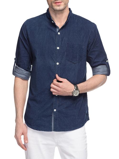 dark blue corduroy casual shirt - 13856466 - Very Small Image - 1