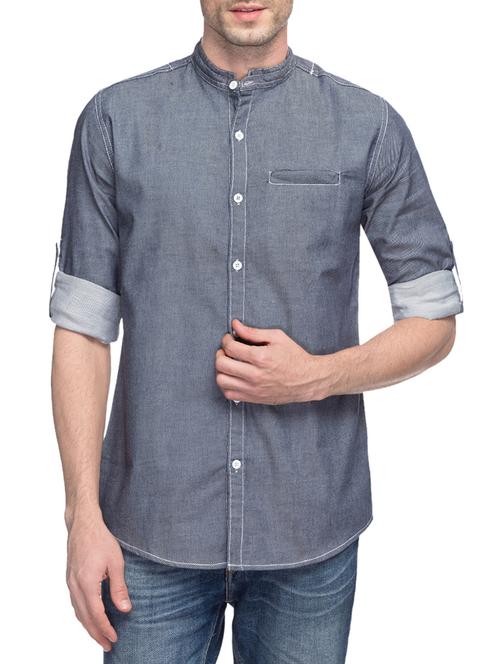 blue denim casual shirt - 13856474 - Very Small Image - 1