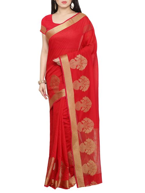 red cotton silk woven saree with blouse - 13857139 - Very Small Image - 1