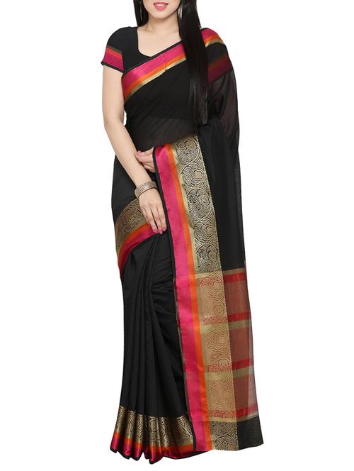 black cotton silk woven saree with blouse - 13857140 - Very Small Image - 1
