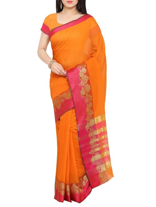 orange cotton silk bordered saree with blouse - 13857144 - Very Small Image - 1