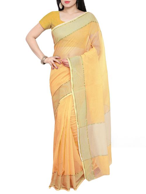 yellow super net bordered saree with blouse - 13857149 - Very Small Image - 1