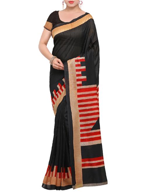 black bhagalpuri silk printed saree with blouse - 13857196 - Very Small Image - 1