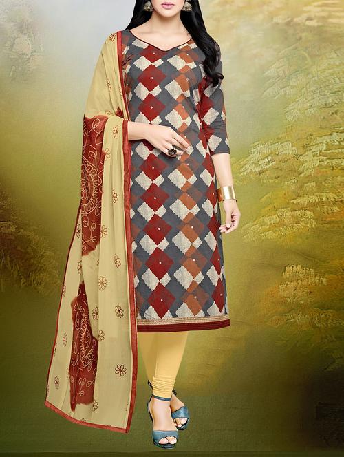 multi coloured cotton printed churidaar suit dress material - 13857378 - Very Small Image - 1