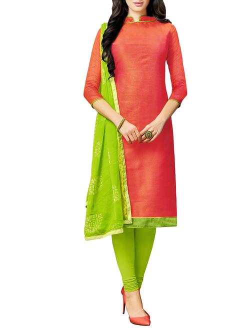 orange chanderi cotton churidaar suit dress material - 13857385 - Very Small Image - 1