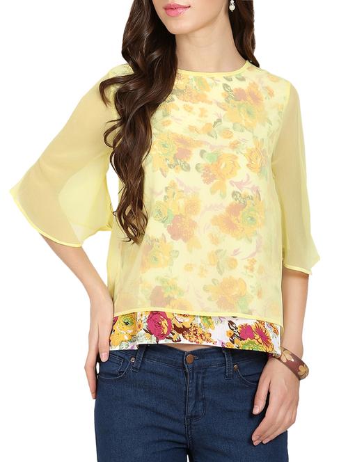 yellow layered top with high low hem - 13858301 - Very Small Image - 1