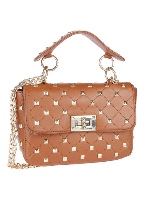 tan leatherette regular sling bag - 13860801 - Very Small Image - 1