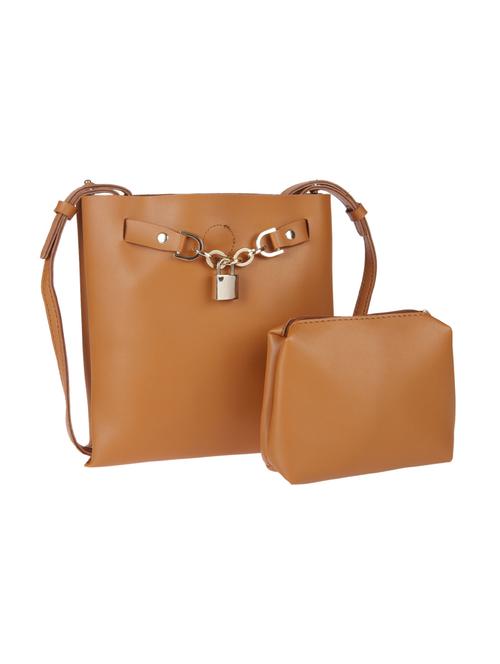 tan leatherette regular sling bag - 13860825 - Very Small Image - 1