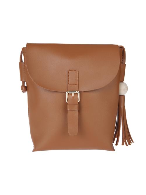 tan leatherette regular sling bag - 13860829 - Very Small Image - 1