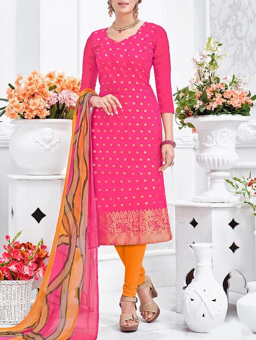 pink poly silk churidaar unstitched suit - 13861001 - Very Small Image - 1