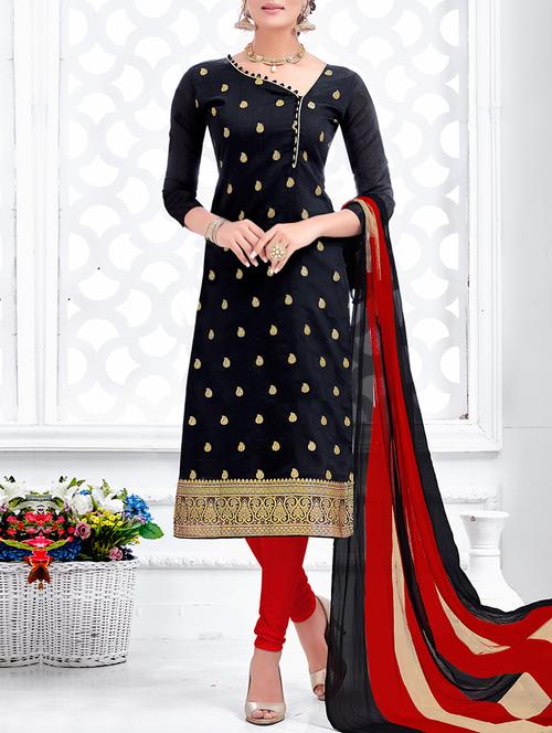 black poly silk churidaar unstitched suit - 13861003 - Very Small Image - 1