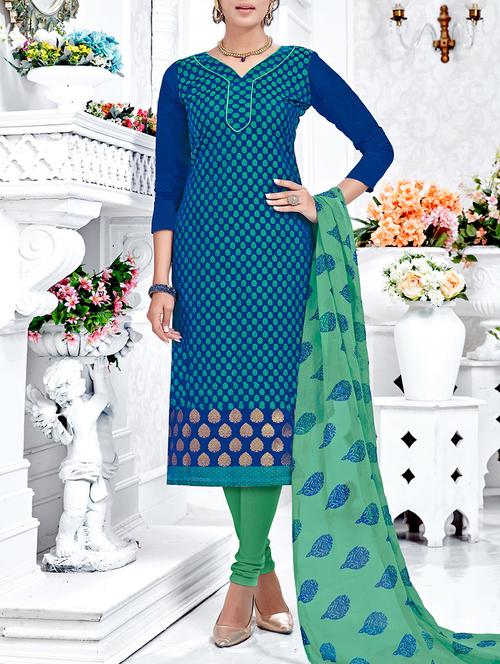 blue poly silk churidaar unstitched suit - 13861007 - Very Small Image - 1