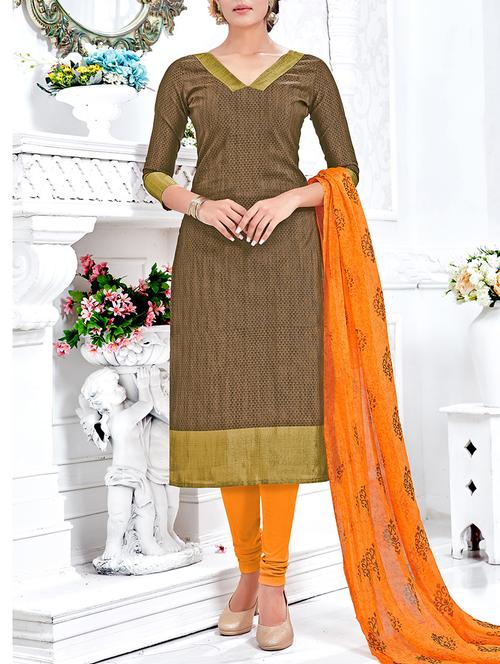 brown poly silk churidaar unstitched suit - 13861010 - Very Small Image - 1