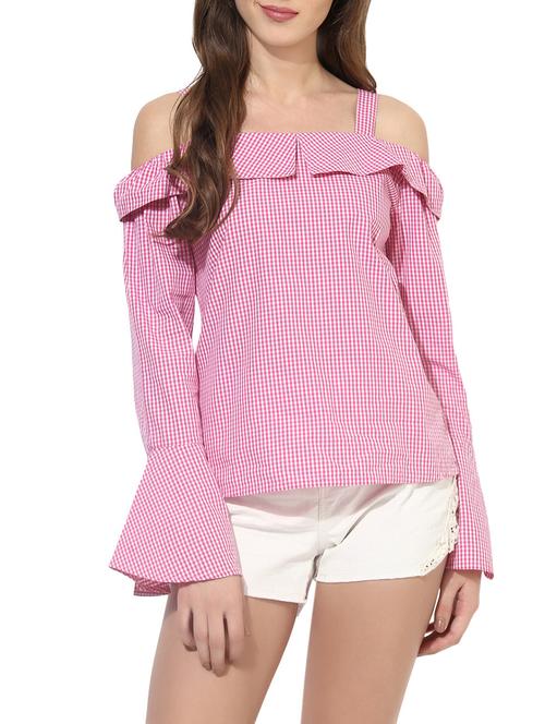 cold shoulder gingham check top - 13861424 - Very Small Image - 1