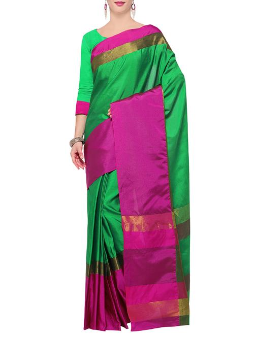 contrast bordered saree with blouse - 13862918 - Very Small Image - 1