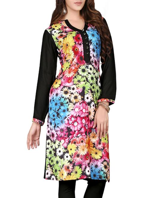 multi colored crepe floral printed straight kurta - 13863505 - Very Small Image - 1