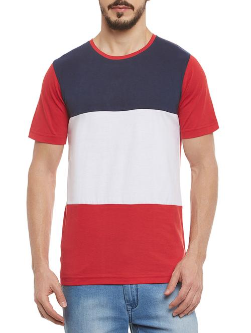 colour block red cotton t-shirt - 13864668 - Very Small Image - 1