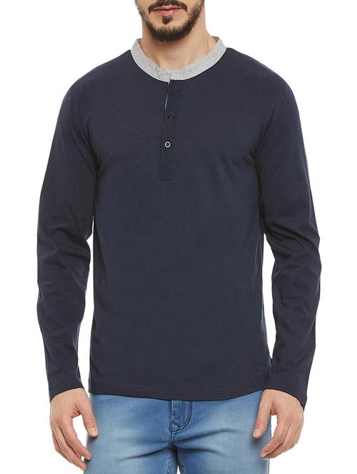 solid navy blue cotton t-shirt - 13864706 - Very Small Image - 1