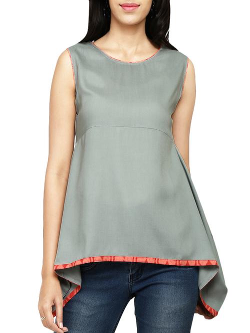 grey rayon solid a-line kurti - 13865305 - Very Small Image - 1