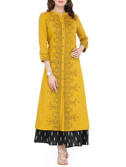 yellow cotton blend kurta palazzo set - 13866595 - Very Small Image - 1