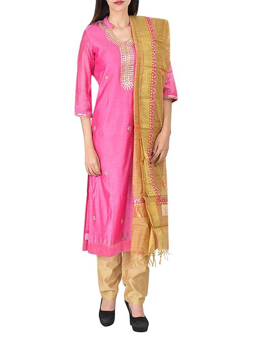pink cotton unstitched suit - 13867002 - Very Small Image - 1
