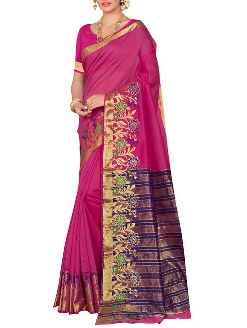 pink chanderi woven saree with blouse - 13867273 - Very Small Image - 1