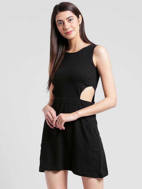solid black cotton dress with cut-outs at waist - 13869012 - Very Small Image - 1