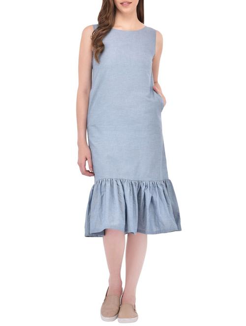powder blue cotton pephem dress - 13869027 - Very Small Image - 1