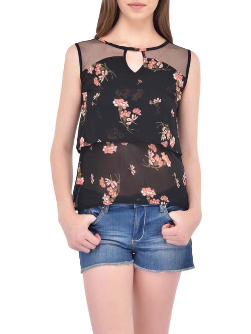 black chiffon layered top - 13869049 - Very Small Image - 1