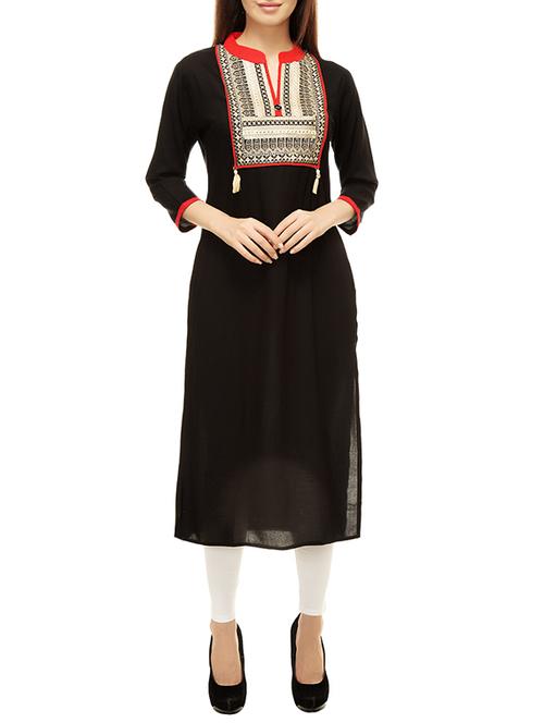 black rayon straight kurta - 13870494 - Very Small Image - 1