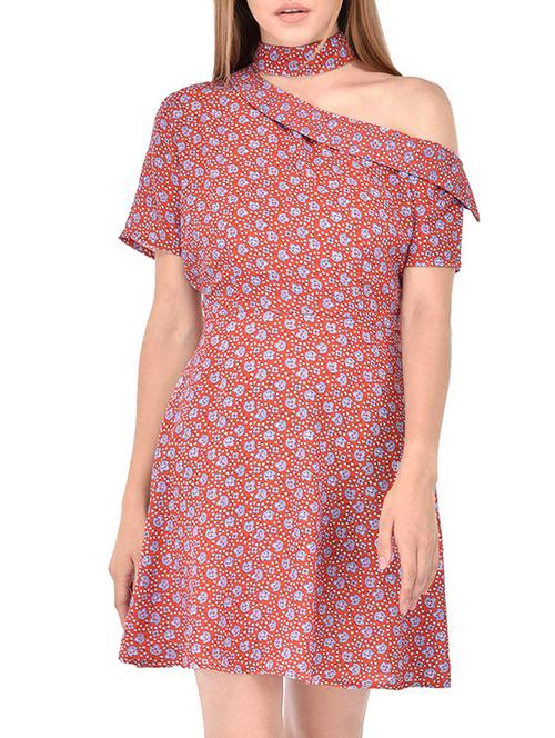 orange polyester single shoulder dress - 13871304 - Very Small Image - 1