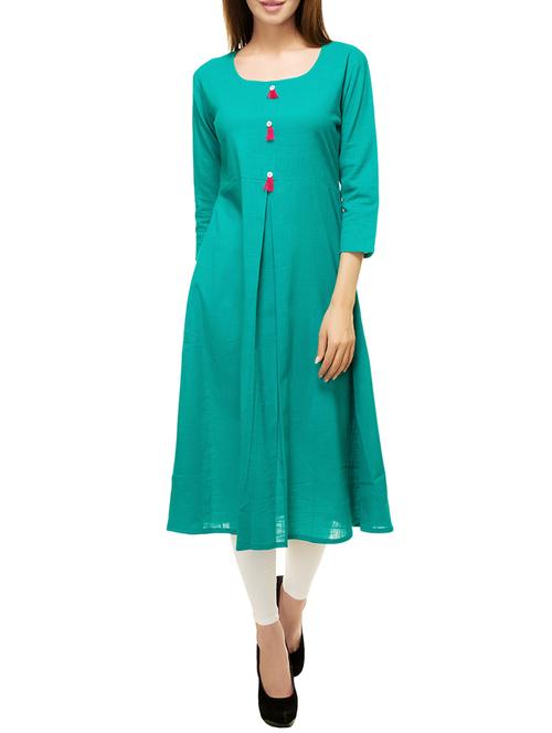 turquoise cotton aline kurta - 13871439 - Very Small Image - 1