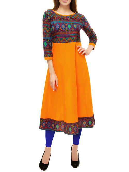 orange cotton a-line kurta - 13871440 - Very Small Image - 1
