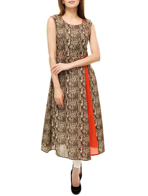 brown cotton aline kurta - 13871441 - Very Small Image - 1