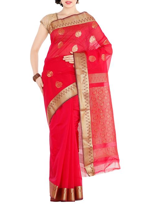 red woven saree - 13873894 - Very Small Image - 1