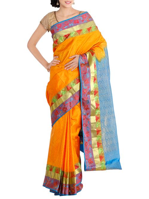 yellow silk kanjivaram saree - 13873911 - Very Small Image - 1